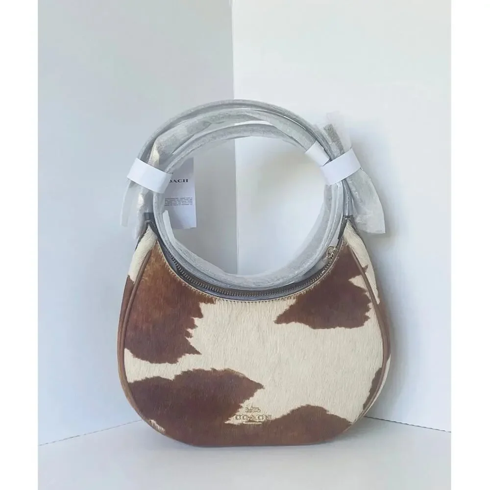 B6-007 NWT Coach Emily Cow Print Shoulder Bag CDX23 Brown Leather Crossbody